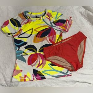 Tea Collection Bright Floral Rash Guard Swim Top and bottom size-12